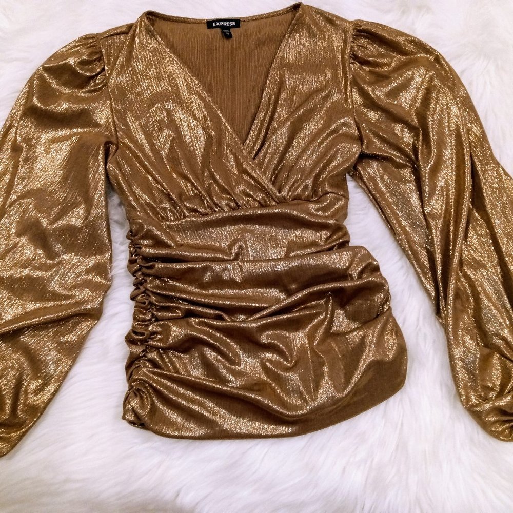 Women  Gold shiney long sleeve blouse